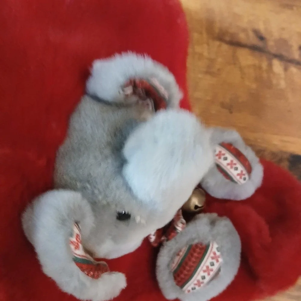 Plush Christmas Stocking Vintage 90s Elephant Jingle Bell Stuffed 17